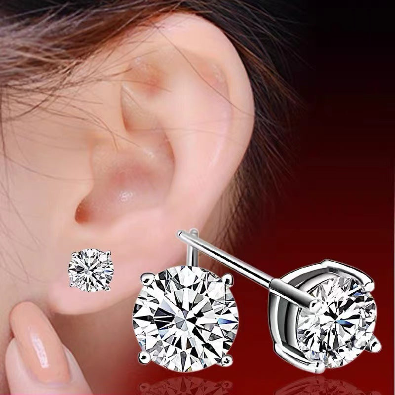 Women's & Men's Zircon Bright Round Single Rhinestone Ear Simple Stud Earrings