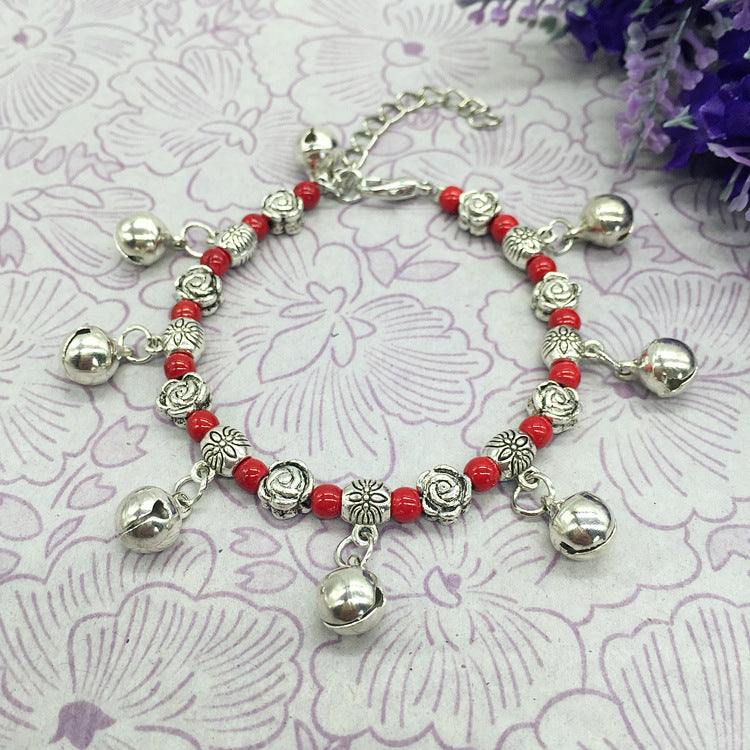 Women's Style Retro Tibetan Sier Ringing Bell Dance Bracelet
