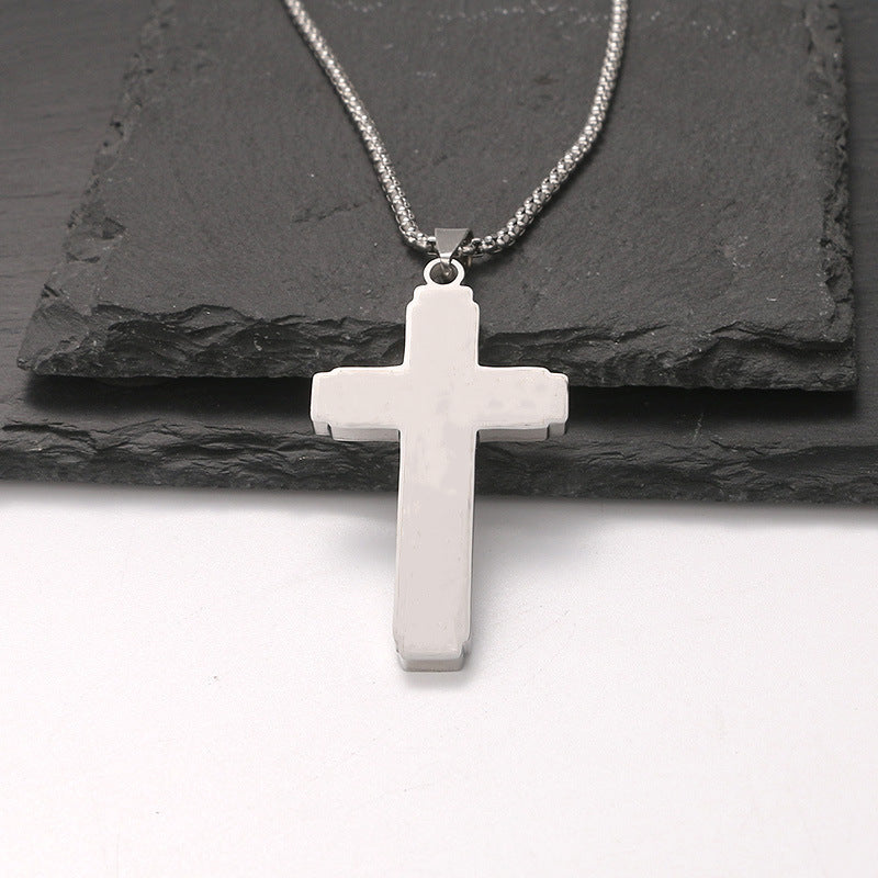 Korean Style Male Female Personality Three-dimensional Cross Trendy Grace Stainless Necklace