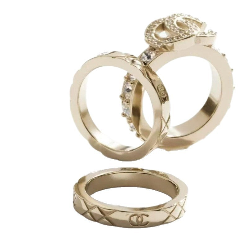Women's Three-piece Full Diamond Plaid Fashion High Version Rings