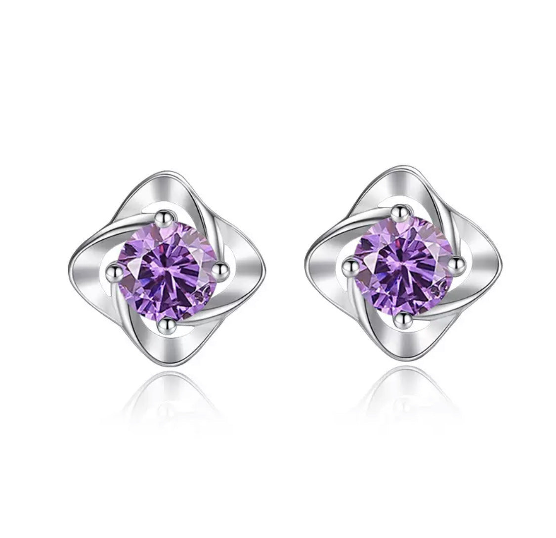 Four-leaf Clover Three-dimensional Flower Fashion Diamond Ear Stud Earrings