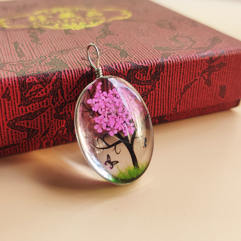 Tree Preserved Fresh Flower Artificial Crystal Oval Starry Sky Plant Necklace