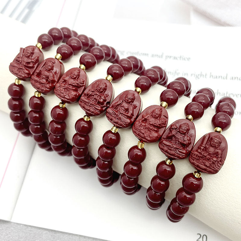 Purple Gold Cinnabar Eight Patron Saints Life Couple Bracelets