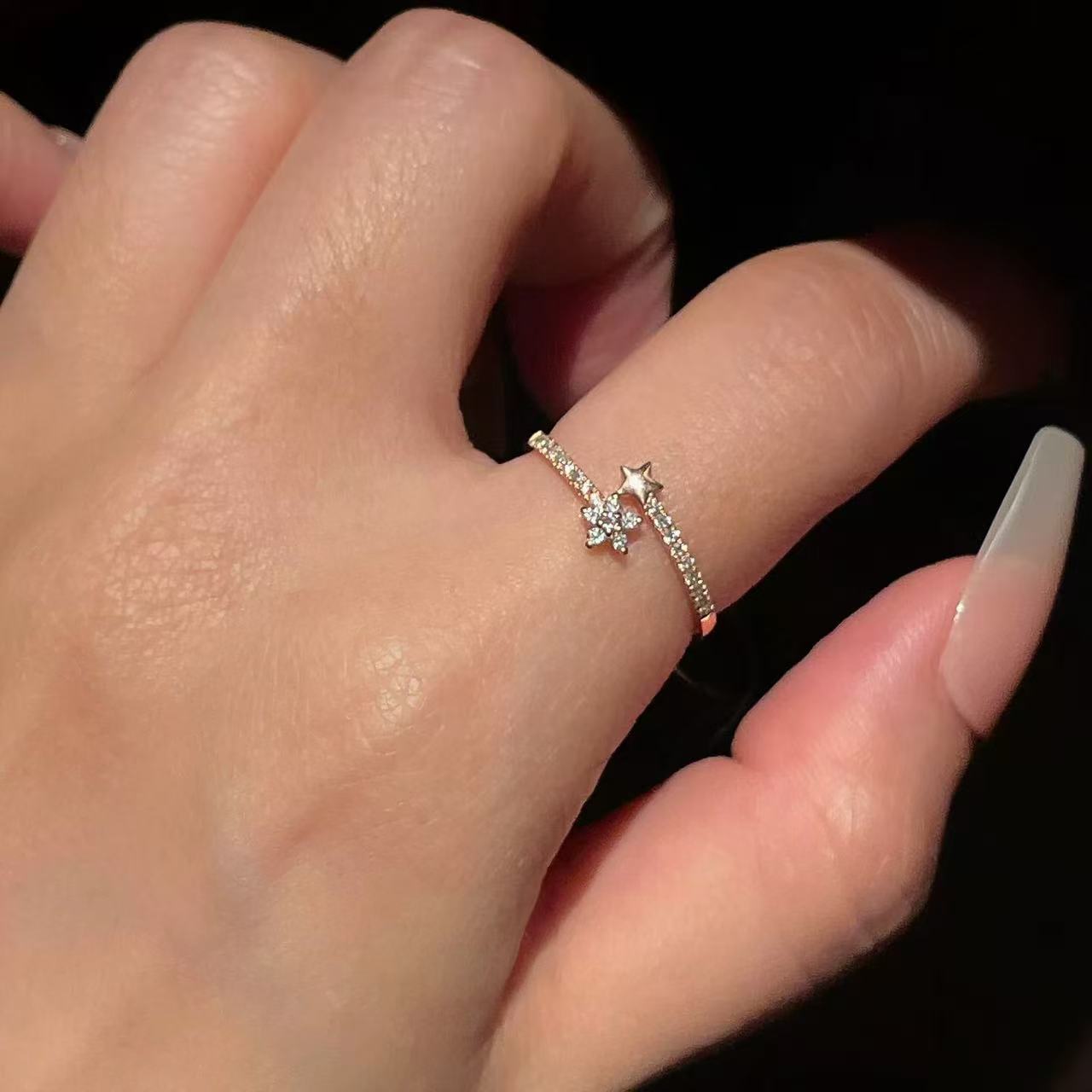 Sense Diamond Design Light Luxury Five-pointed Ring