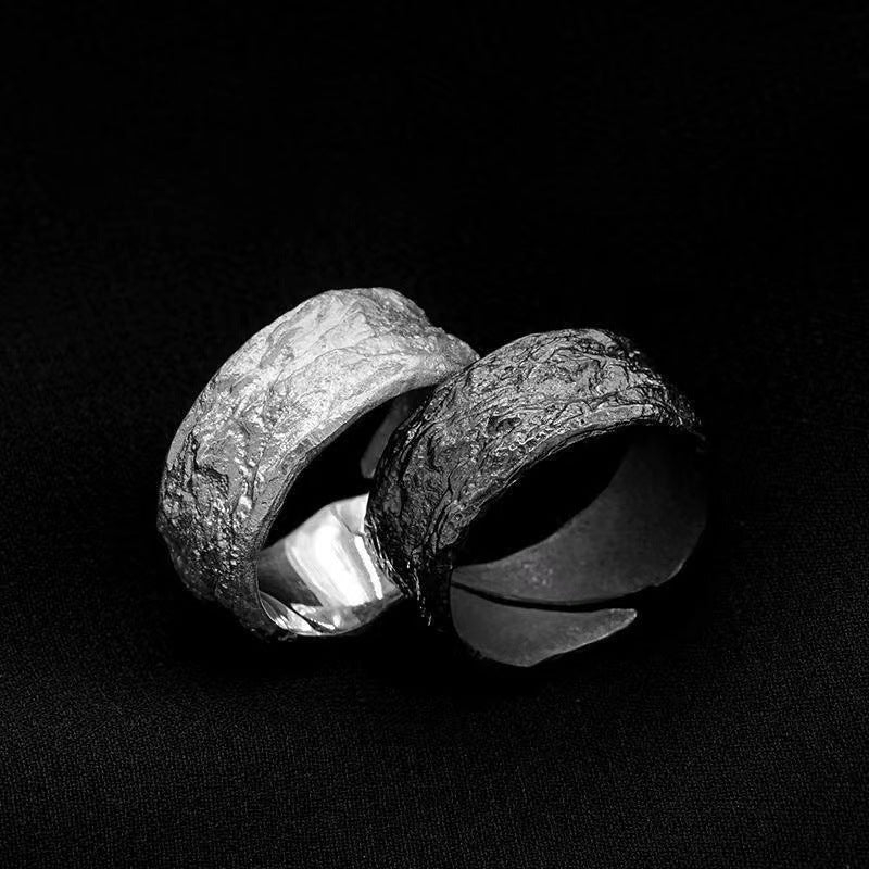 Dark Style Hammer Pattern Thai Sier Personality Stylish Rings