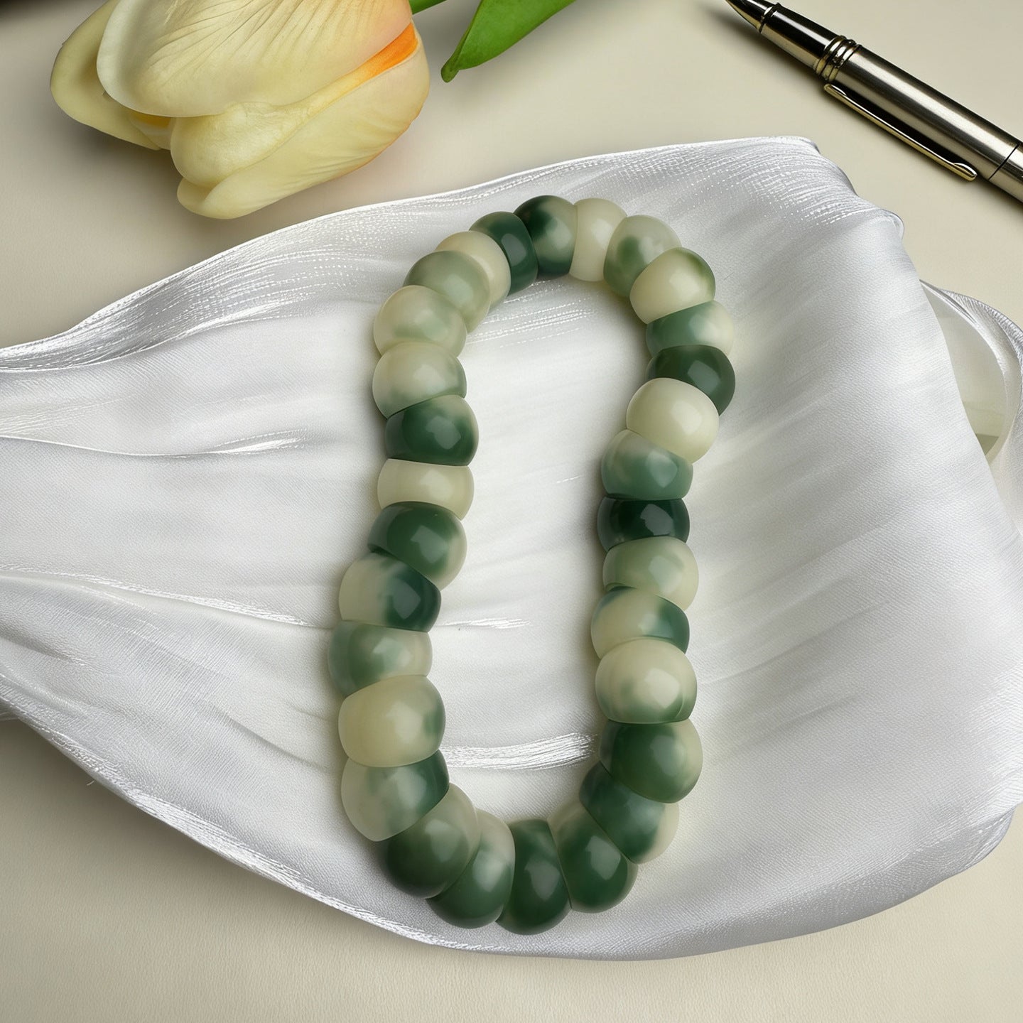 Women's & Men's Jade Bodhi Root Green Floating Flower Bracelet