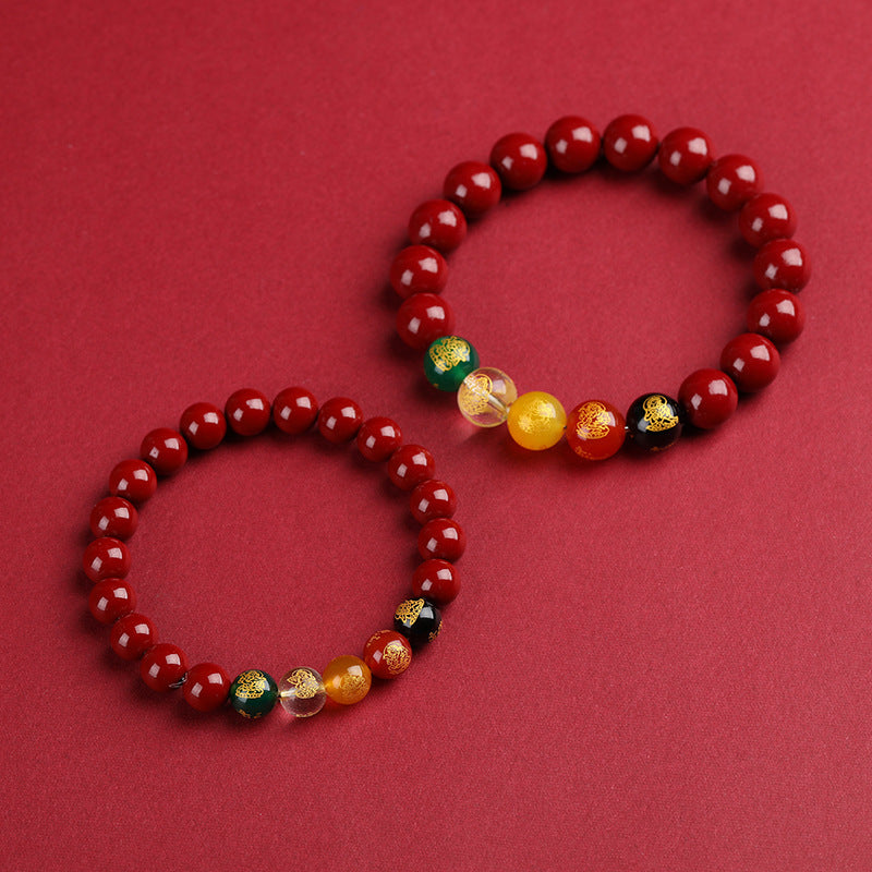 Women's & Men's Dragon Cinnabar Purple Gold Sand Five Gods Of Wealth Bracelets