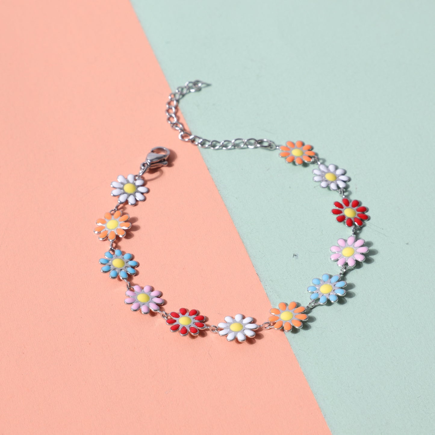 Sunflower Gold Daisy Oil Dripping Stainless Steel Adjustable Girlish Style Bracelet