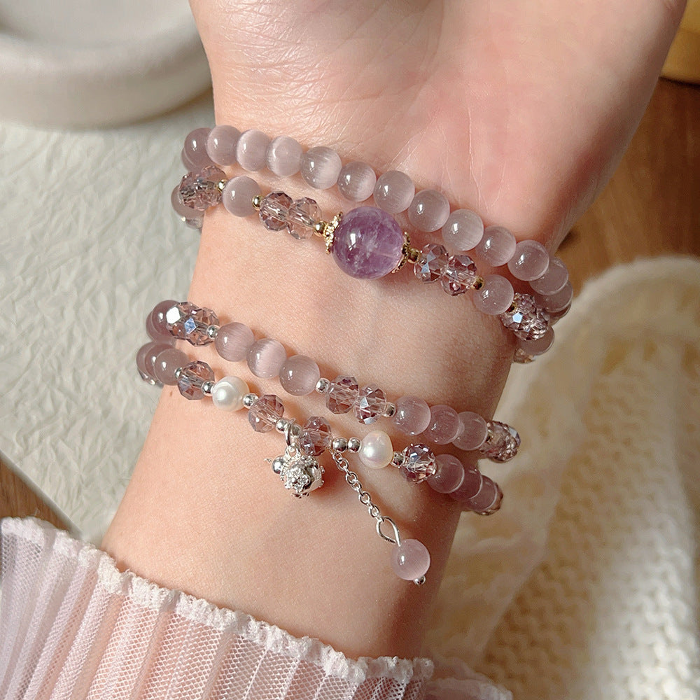 Circle Purple Opal Amethyst Jade Lotus Seedpod Beaded Niche High Bracelets