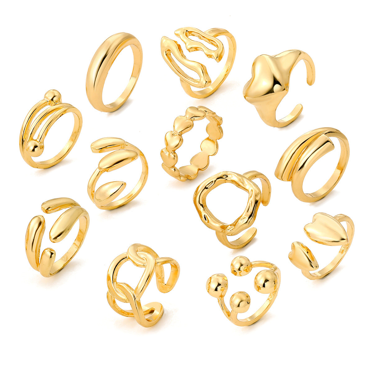 Women's Exaggerated Personalized Gold Irregular Oval Heart-shaped Open Rings