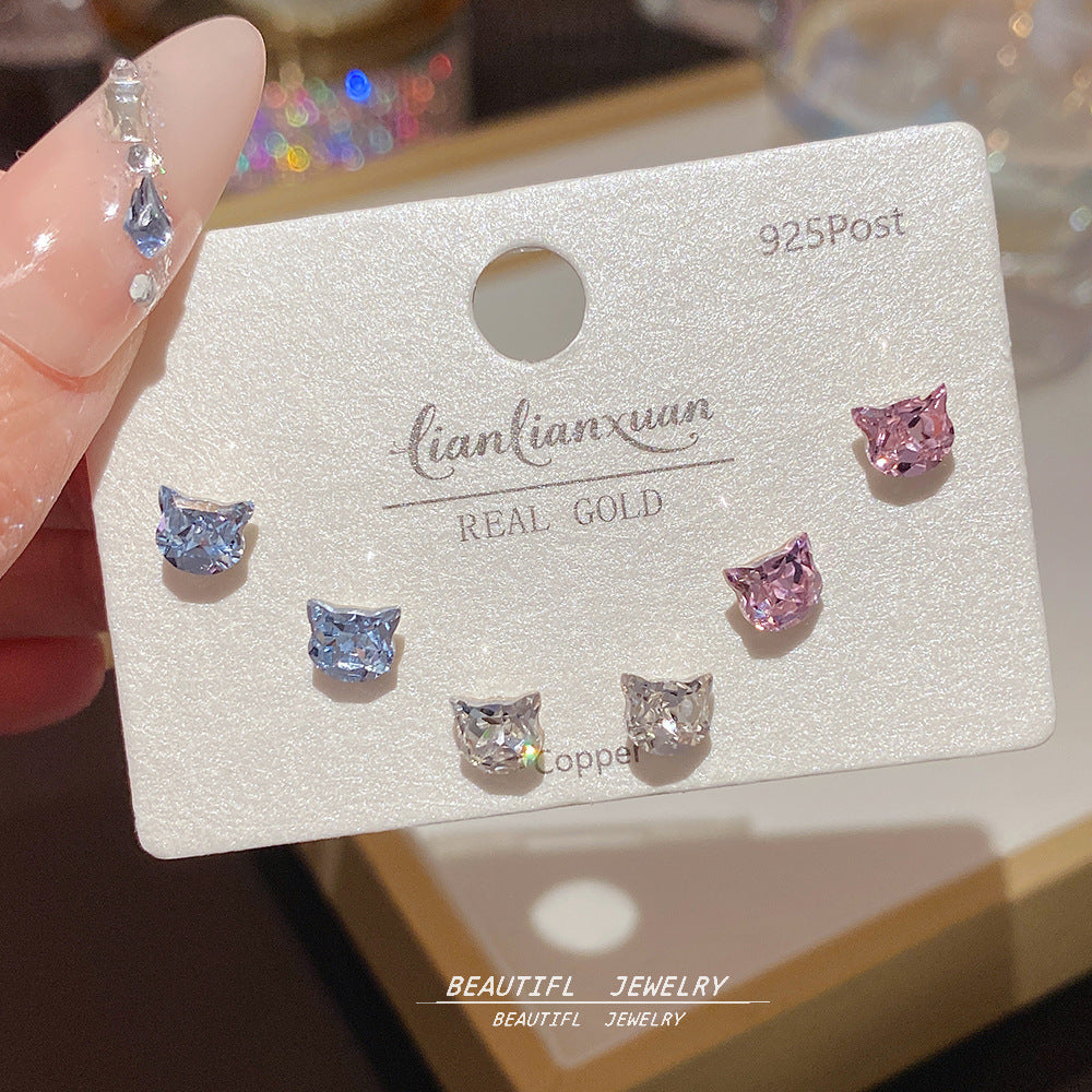 One Card Three Pairs Of Ear Sterling Sier Needle Rings