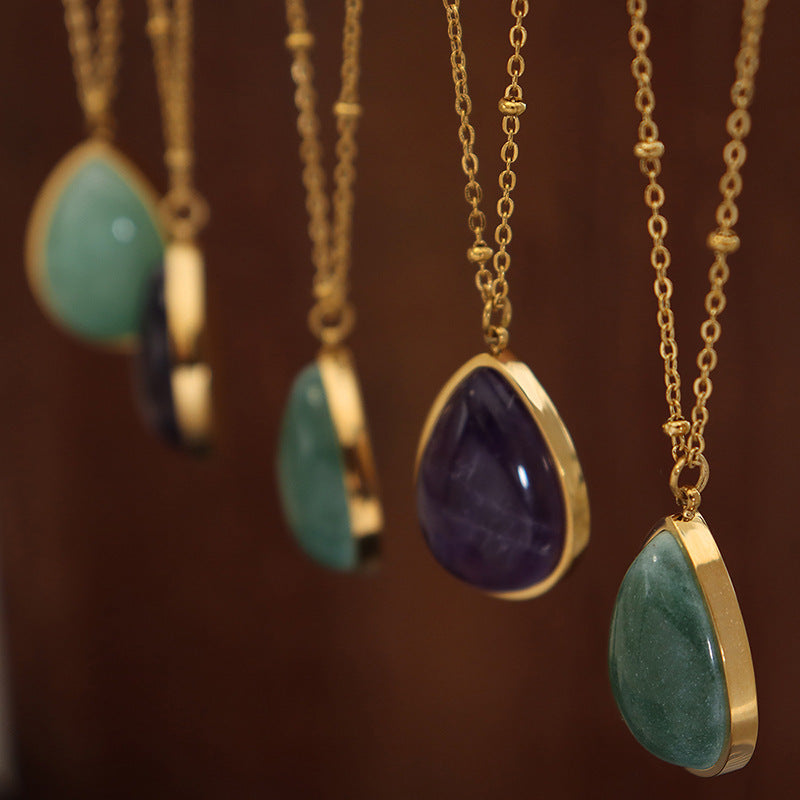 Water Drop Shape Natural Raw Gemstone Oval Clavicle Chain Summer Necklaces
