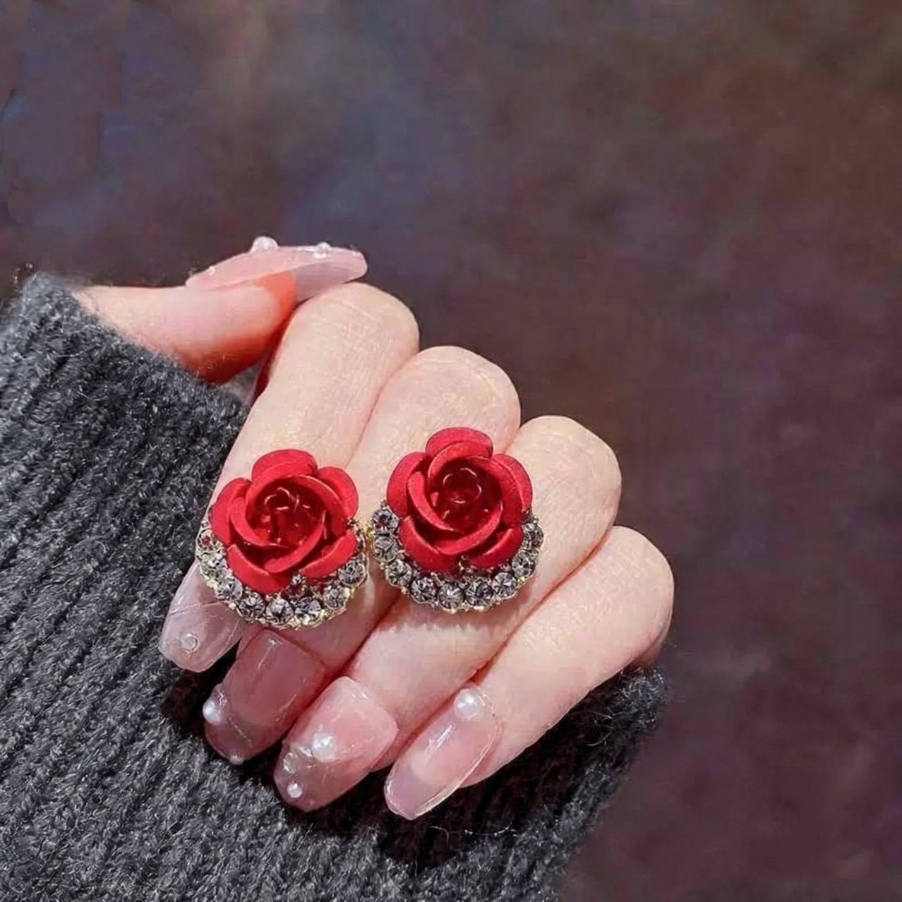 Women's Rose Fashion Refined Grace High-grade Simple Full Diamond Exquisite Light Earrings