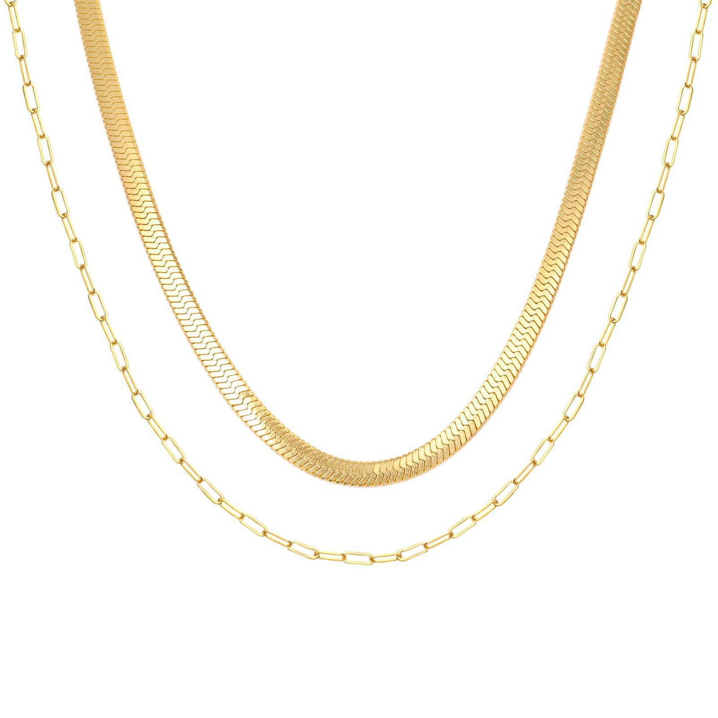 Plated Double Layer Snake Bones Chain Blade Lattice Twin Fashionable Necklace