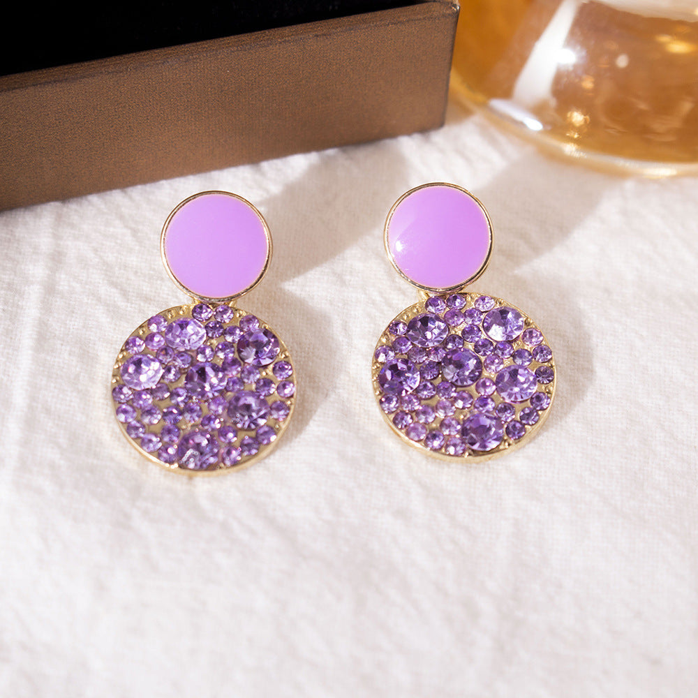 Women's Oil Dripping Purple Full Diamond Geometric Affordable Luxury Fashion Design Earrings