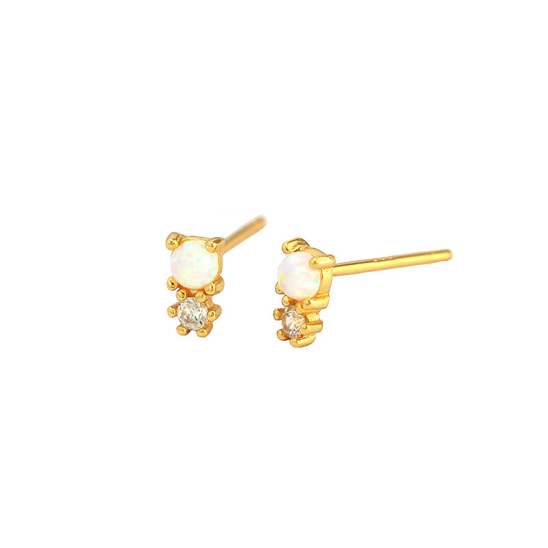 Women's Minimalist Opal Sier Geometric Diamond Synthetic Earrings