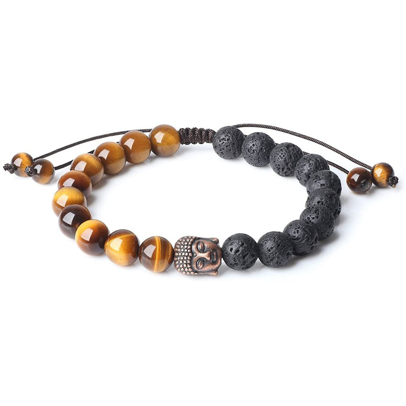 Men's Frosted Tiger Eye Woven Handmade Adjustable Volcano Buddha Bracelet