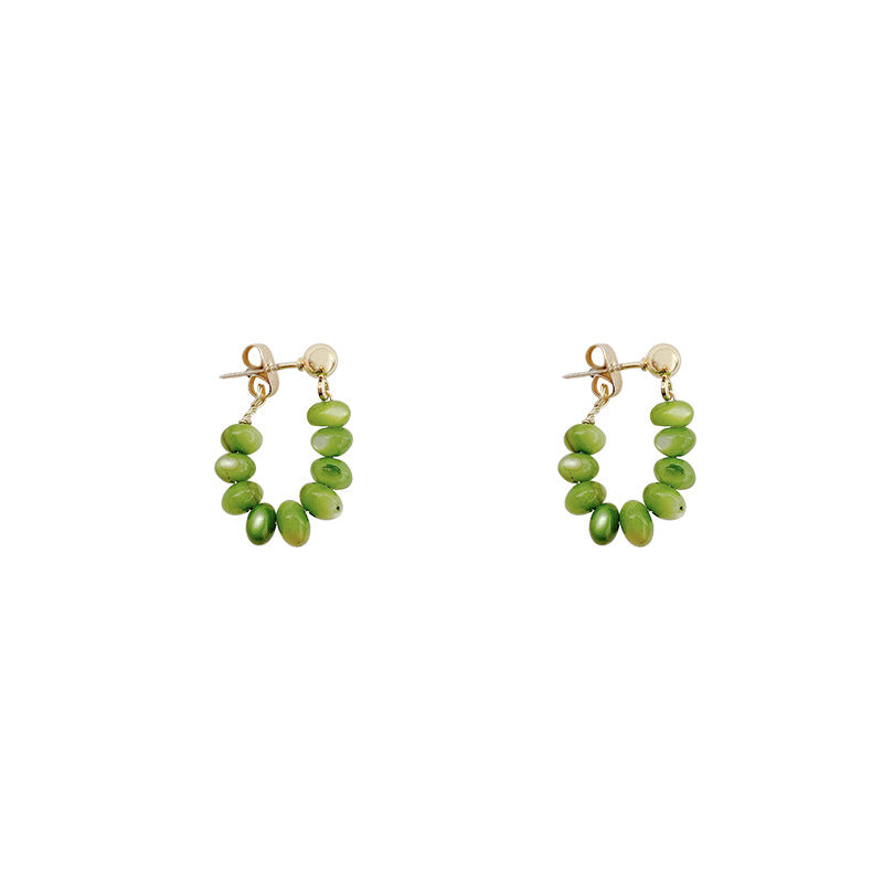 Women's Green Opal Design Sense Niche Ear Clip Earrings
