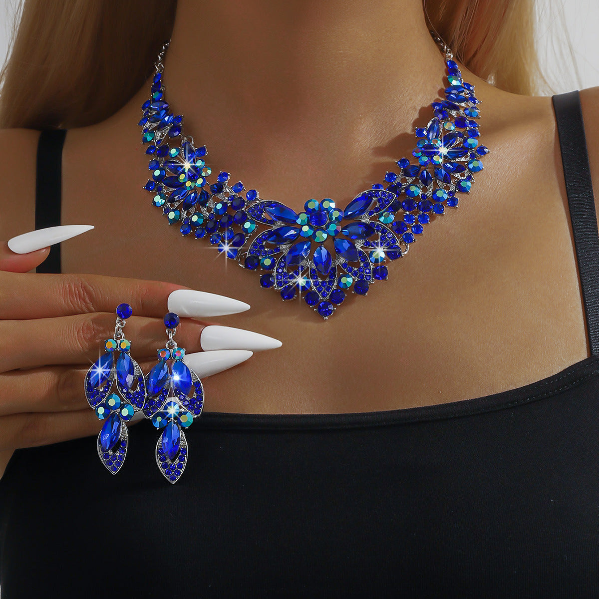 Dress Full Diamond Flower Crystal Elegant Jewelry Set