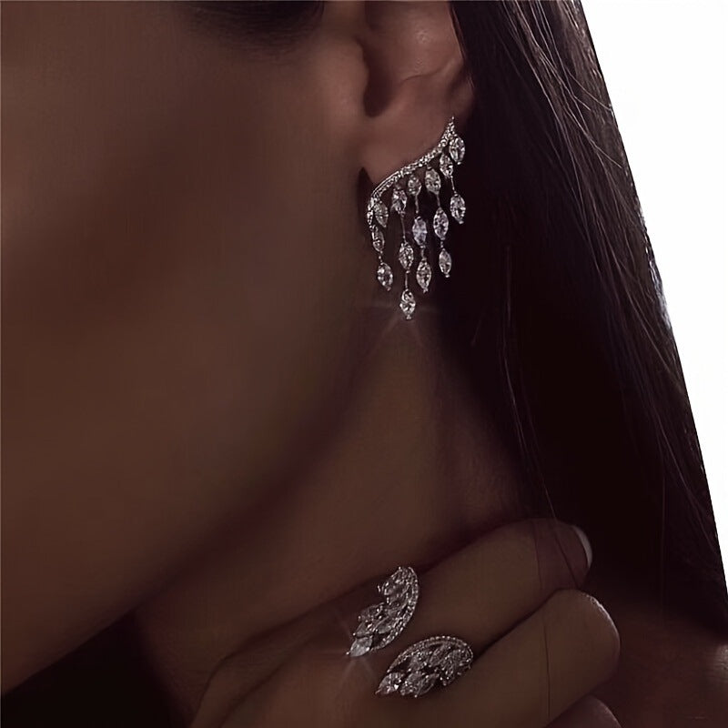 Fashion Popular Luxury Full Diamond Rhinestone Angel Wings Water Drop Stud Earrings