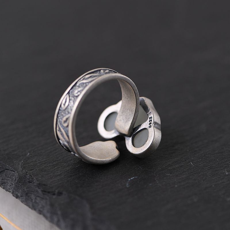 Women's Sterling Sier Handmade Retro Exaggerated Ethnic Style Jade Index Rings