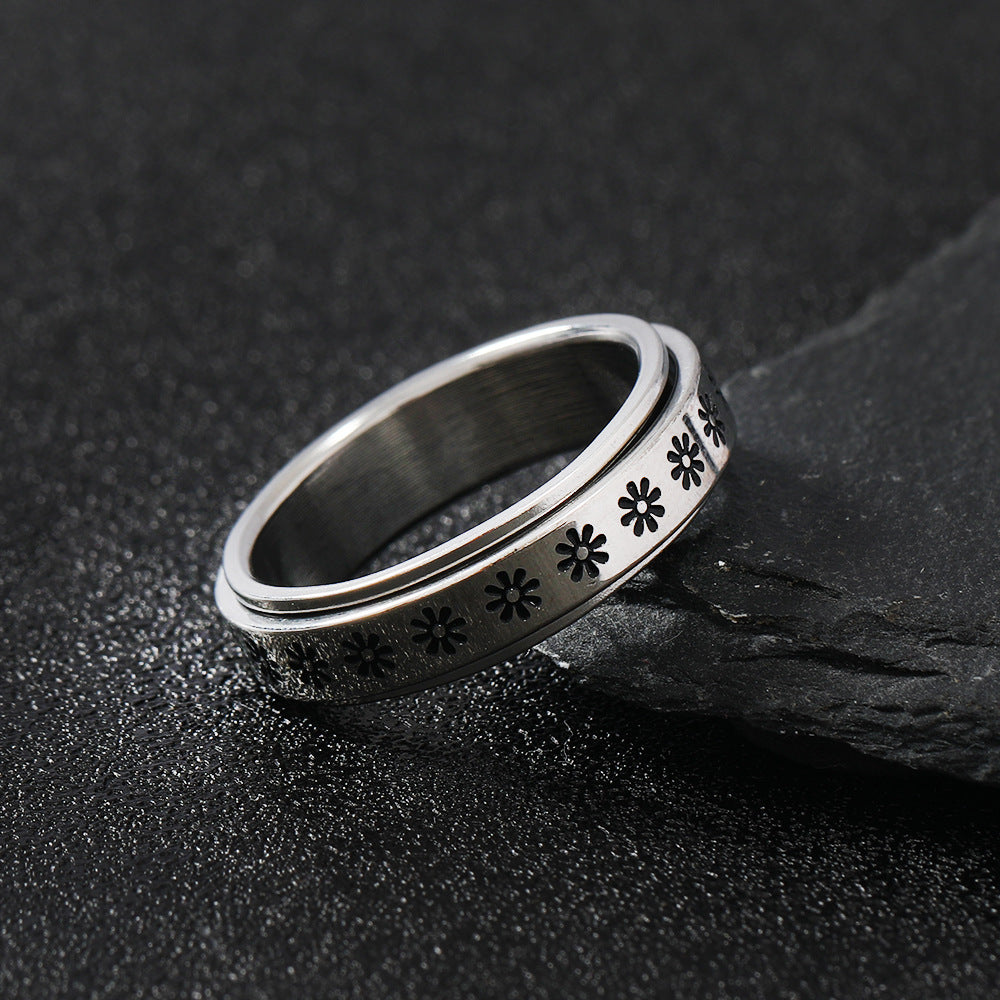 Creative Rotatable Titanium Steel Fashion Simple Flower Rings
