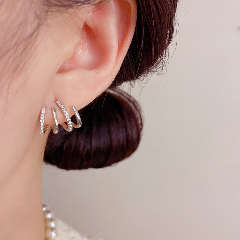 Micro Inlaid Zircon Multiple Ear Cold Stud Earrings