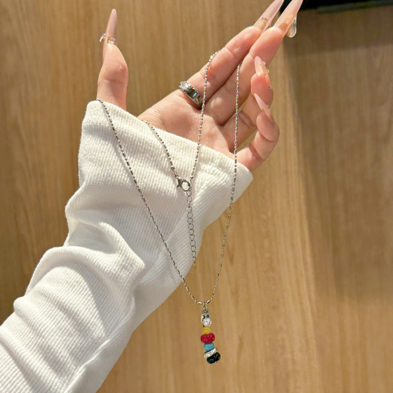 Contrast Color Beaded Niche Design Unique Sweater Chain Retro High Pendants