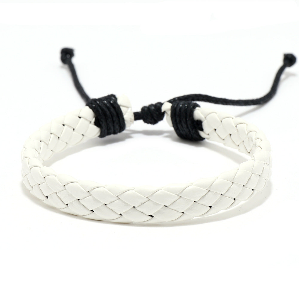 Hand-woven Black Leather Cord Adjustable Unisex Bracelets
