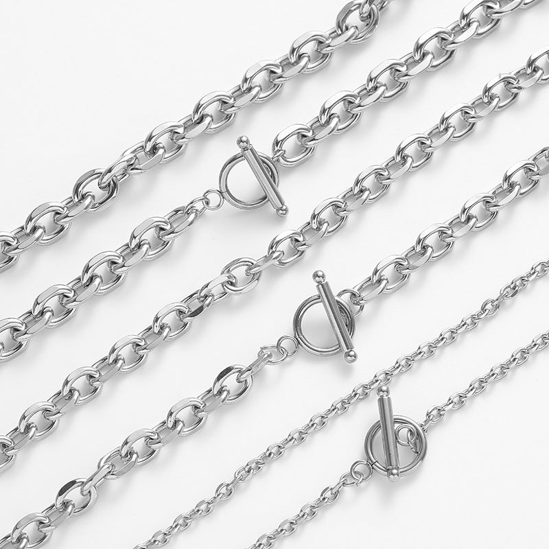Men's Simple Buckle Titanium O-shaped Batch Angle Chain Three-dimensional Necklace