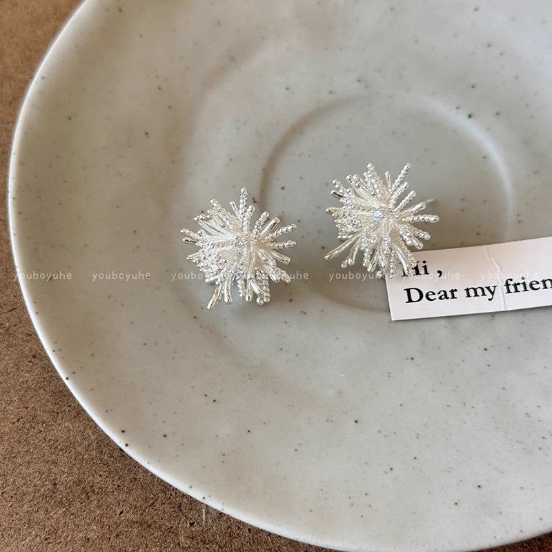 Women's White Pearl Fireworks Metal Beads Clip Mild Luxury Earrings