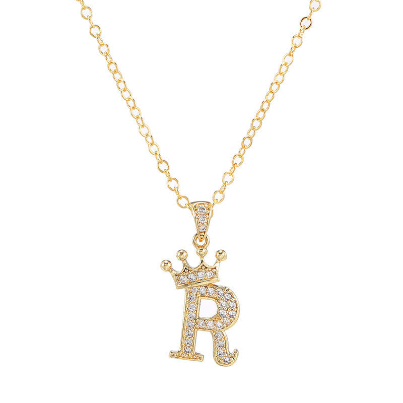 Zircon Crown English Letter Design Gold Clavicle Necklace