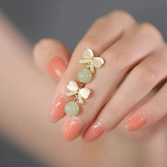 Luxury Gentle Temperament Opal Bow Female Earrings