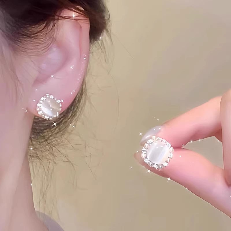 Women's Small Sugar Cube Opal Pearl For Light Stud Earrings