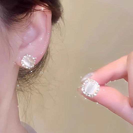 Women's Small Sugar Cube Opal Pearl For Light Stud Earrings