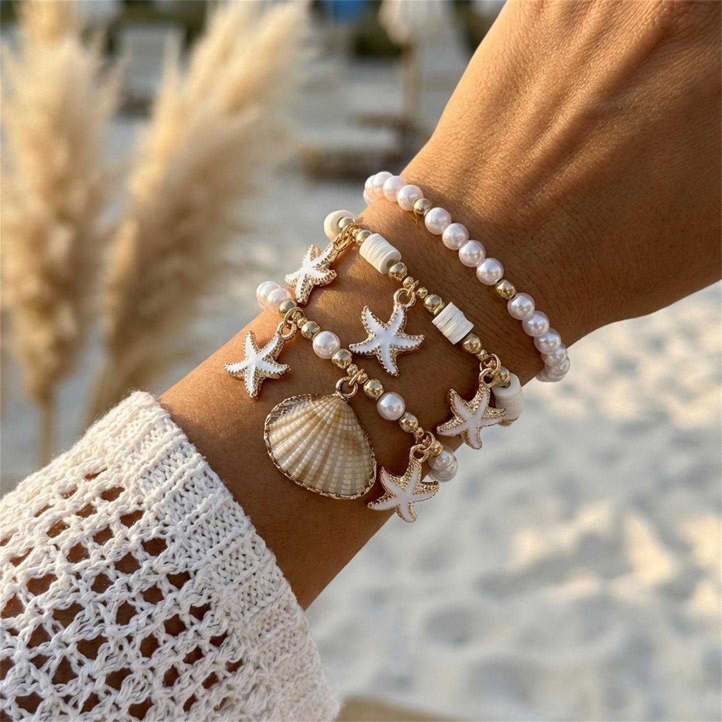 Summer Beach Style Starfish Shell Pearl Bracelet