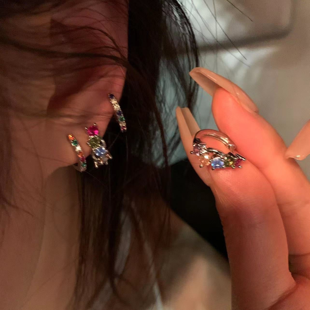 Women's Zircon Trendy Niche Design Exquisite Rainbow Bridge Clip Unique Earrings