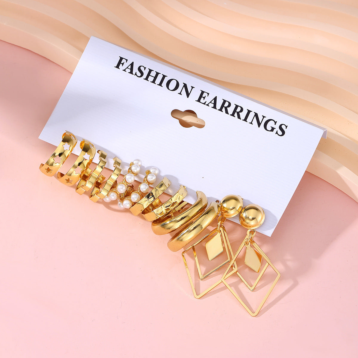 Shaped Plain Half Combination Gold Small Beads Pearl Earrings