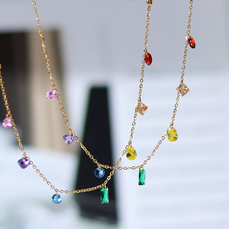 Korean Style Summer Rainbow Colorful Crystals Necklaces