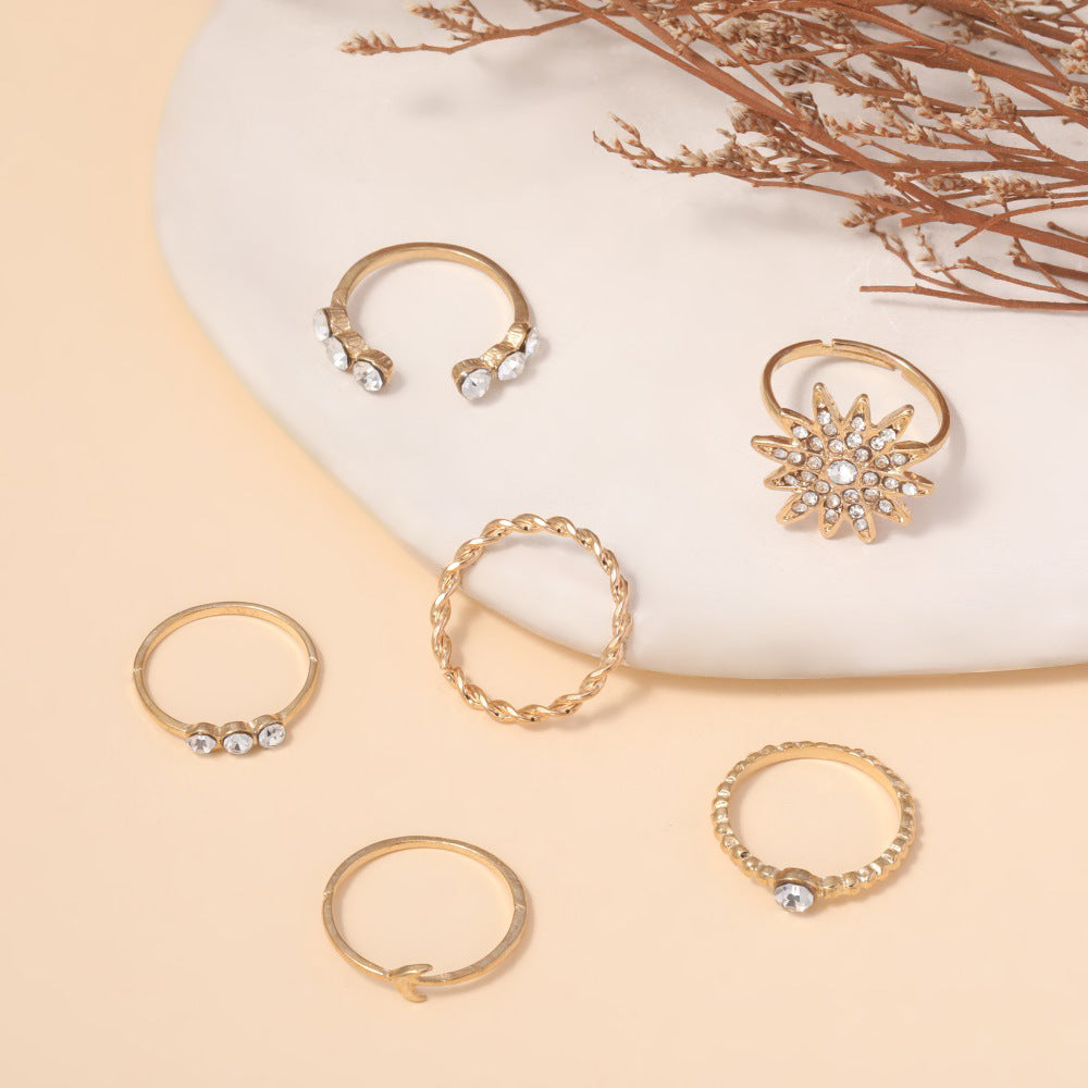 Combined Personality Sunflower Moon Spot Drill Rings