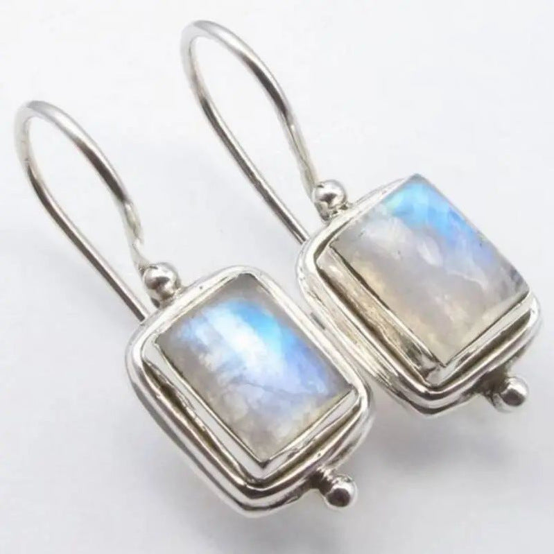 Luxury Natural Moonstone White Sapphire Drop Earrings