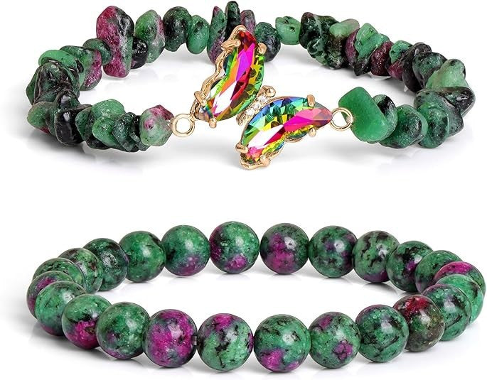 Women's Natural Stone Butterfly Elastic Beaded Bracelet