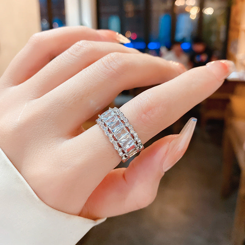 Real Gold Electroplated Zircon Buckle Light Luxury High Sense Index Ring
