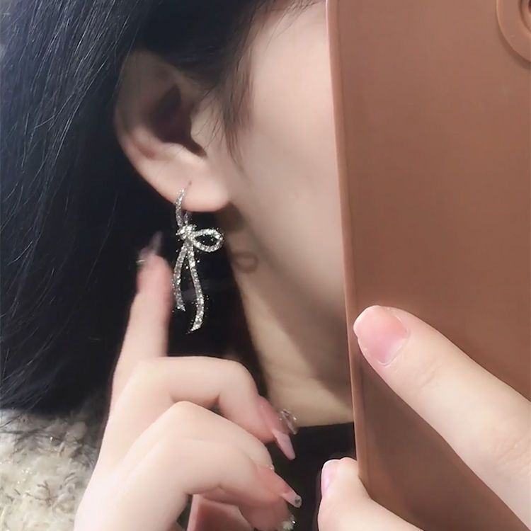 Bow Ribbon High Sense Light Luxury Temperament Ear Clip Design Earrings