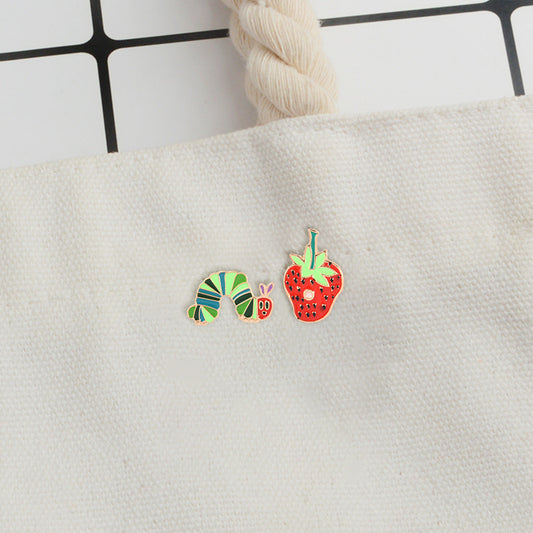Alloy Brooch Cute Colorful Fruit Strawberry Caterpillar Brooches
