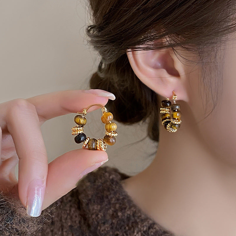 Electroplated Artificial Tigereye Clip Retro Fashion High Sense Light Rings