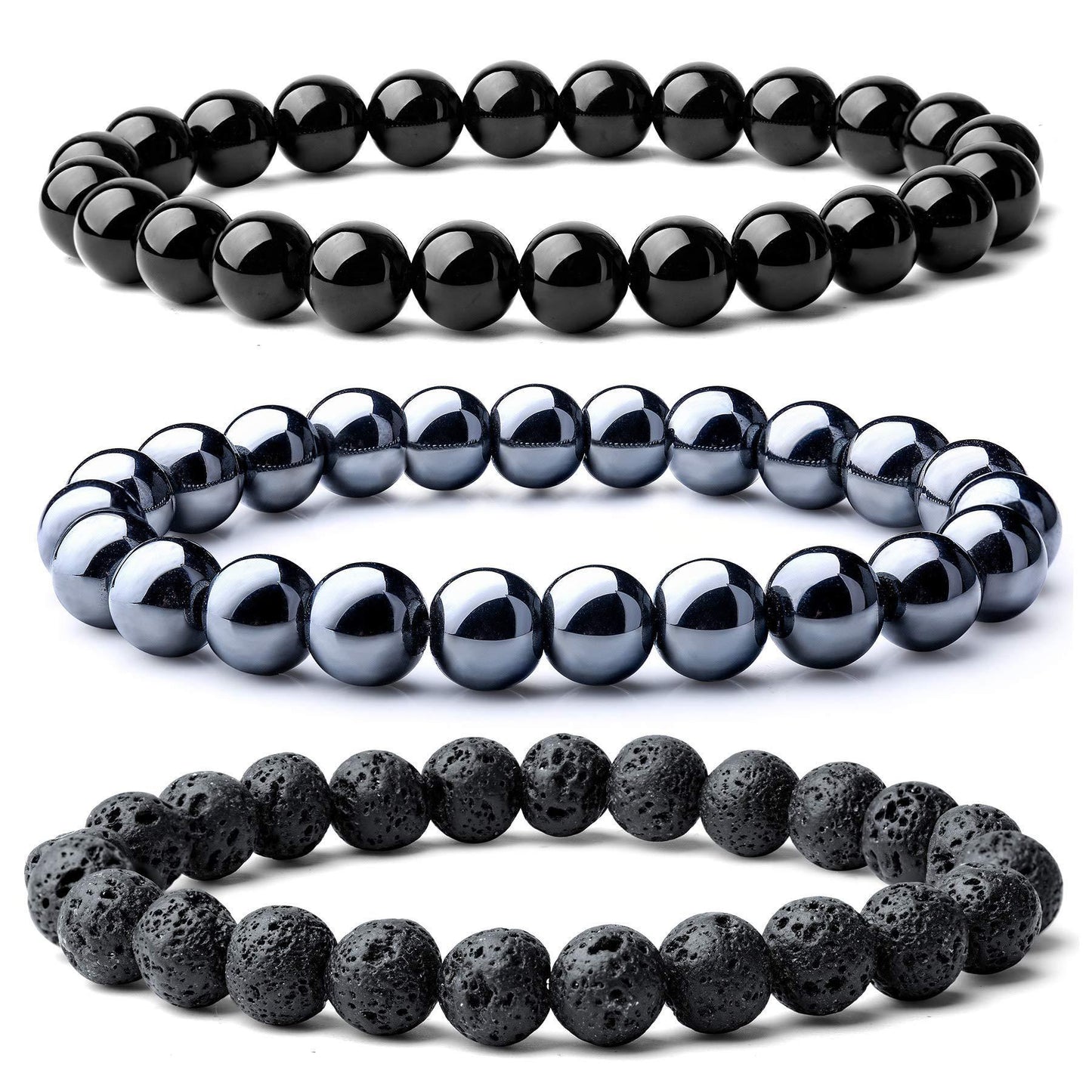 Stone Lava Volcanic Rock Hematite Stretch Bracelet