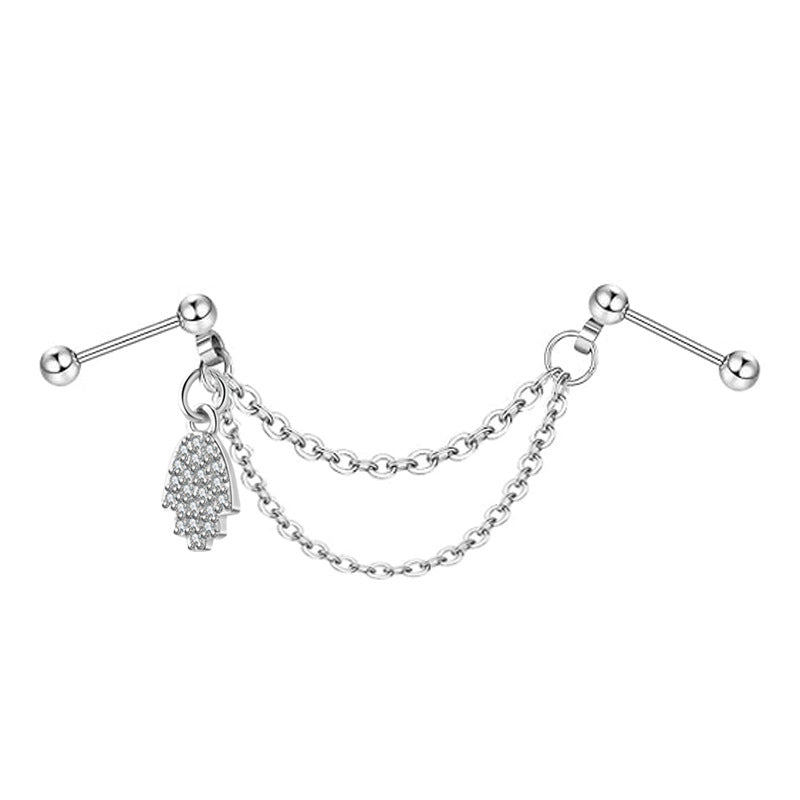Ball Fashion Piercing Stainless Steel Chain Zircon Moon Heart-shaped Ear Earrings