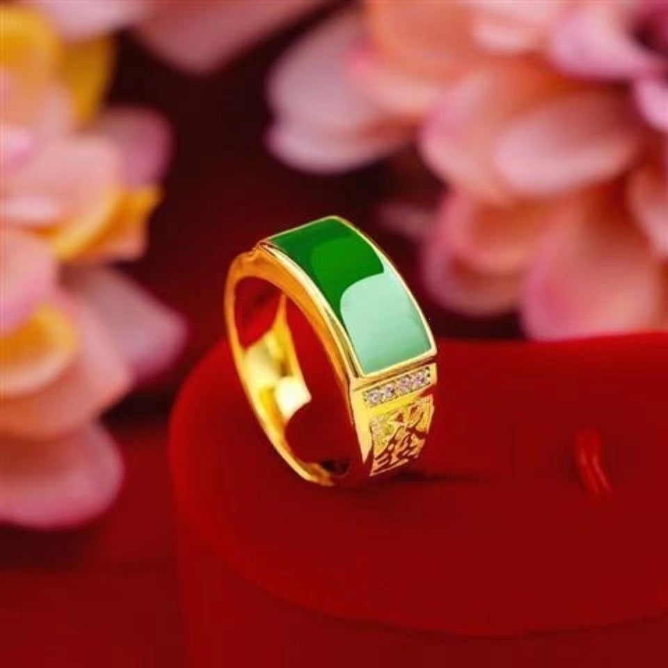 Men's Alluvial Gold Large Gem Opening Adjustable Domineering Ring