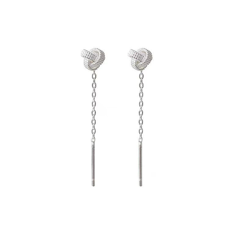 Sier Needle Knot Tassel Fashion Sweet Summer Light Luxury Ear Line